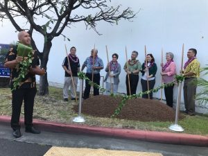 Kahu Brian Boshard gives a blessing during the groundbreaking for the Terminal Modernization Project at Ellison Onizuka Kona International Airport at Keahole.<br />