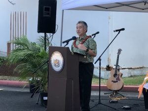 Governor David Ige speaks about the upgrades that will be made at Ellison Onizuka Kona International Airport at Keahole.