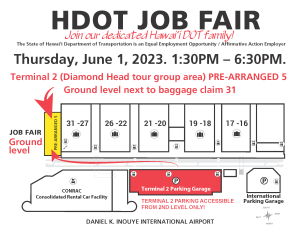map showing location of the job fair at the Diamond Head tour group area