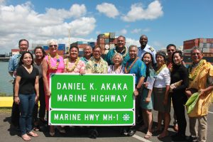 Several members of Senator Daniel K. Akaka's family were in attendance as MH-1 is officially designated the Daniel K. Akaka Marine Highway.
