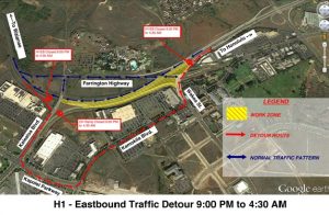 OVERNIGHT CLOSURE OF THE EASTBOUND H-1 FREEWAY BETWEEN CAMPBELL INDUSTRIAL PARK (EXIT 1A) AND WAKEA STREET ONRAMP HAS BEEN RESCHEDULED FOR WEDNESDAY, NOV. 14