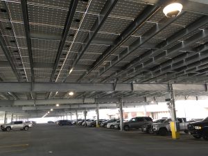 More than 4,200 solar panels have been installed on top of the Terminal 1 parking garage at HNL providing sustainable energy and covered parking.
