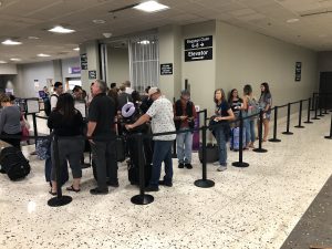 The ground level TSA checkpoint often has a shorter line than other available checkpoints.