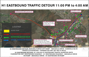 Closure of the H-1 Freeway and Farrington Highway in both directions for the Kapolei Interchange project on Monday night, June 15