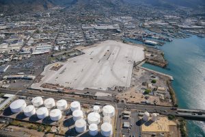 Aerial view of the Kapalama Container Terminal project site. Phase one covers the landside and phase two is the waterside.