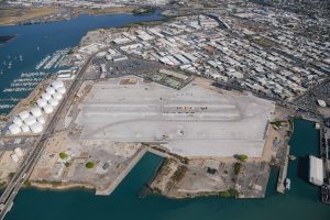 Aerial view of the Kapalama Container Terminal project site. Phase one covers the landside and phase two is the waterside.