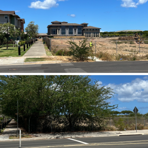 Before and after of the fire break cut in Kapolei